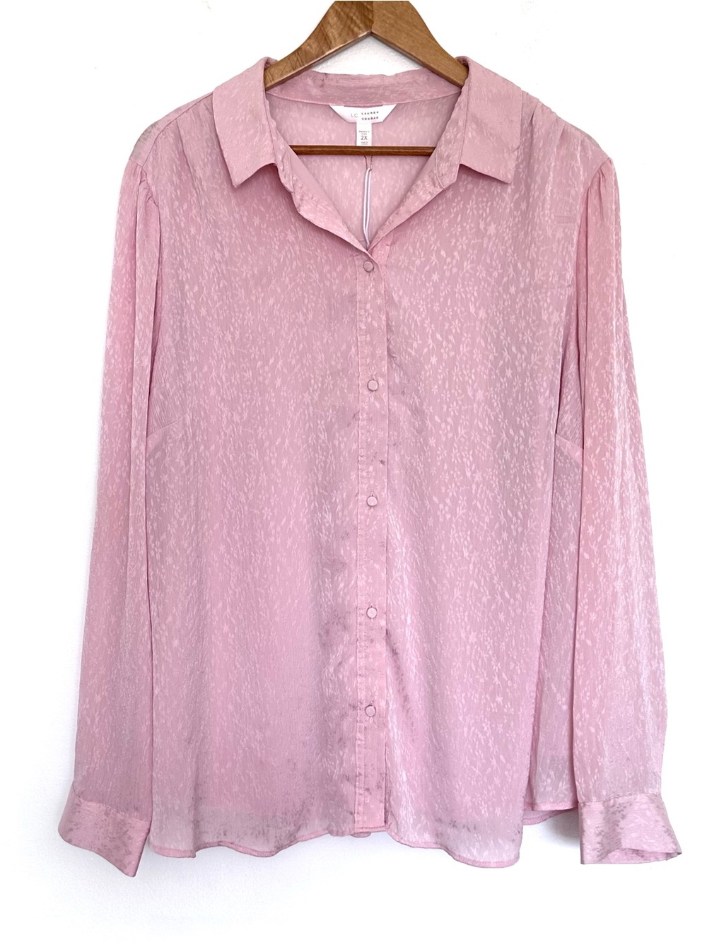 LC Lauren Conrad Plus Shirt Women’s 2X Pink Button Up Long Sleeve Collared Top